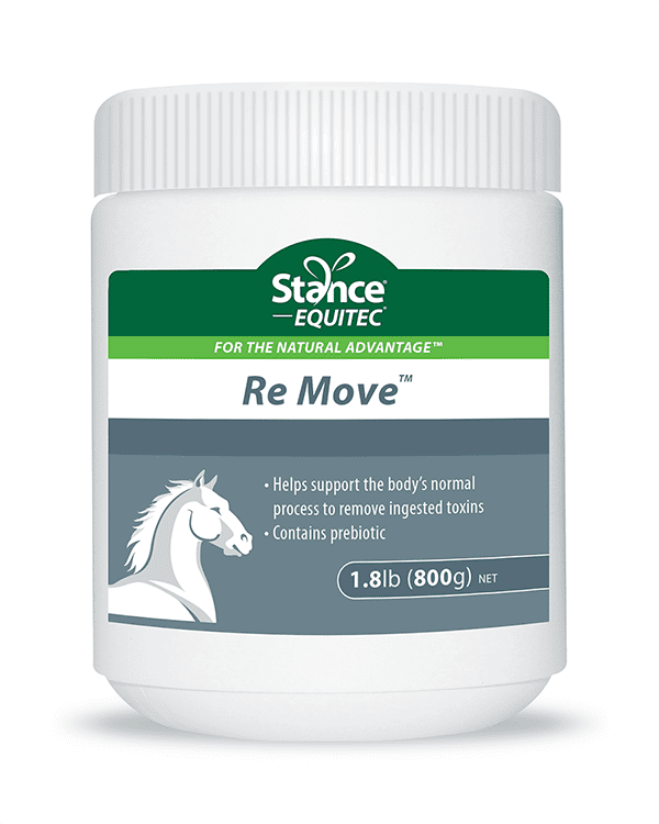 A jar of stance re move supplement for horses.