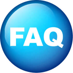 A blue button with the word " faq ".